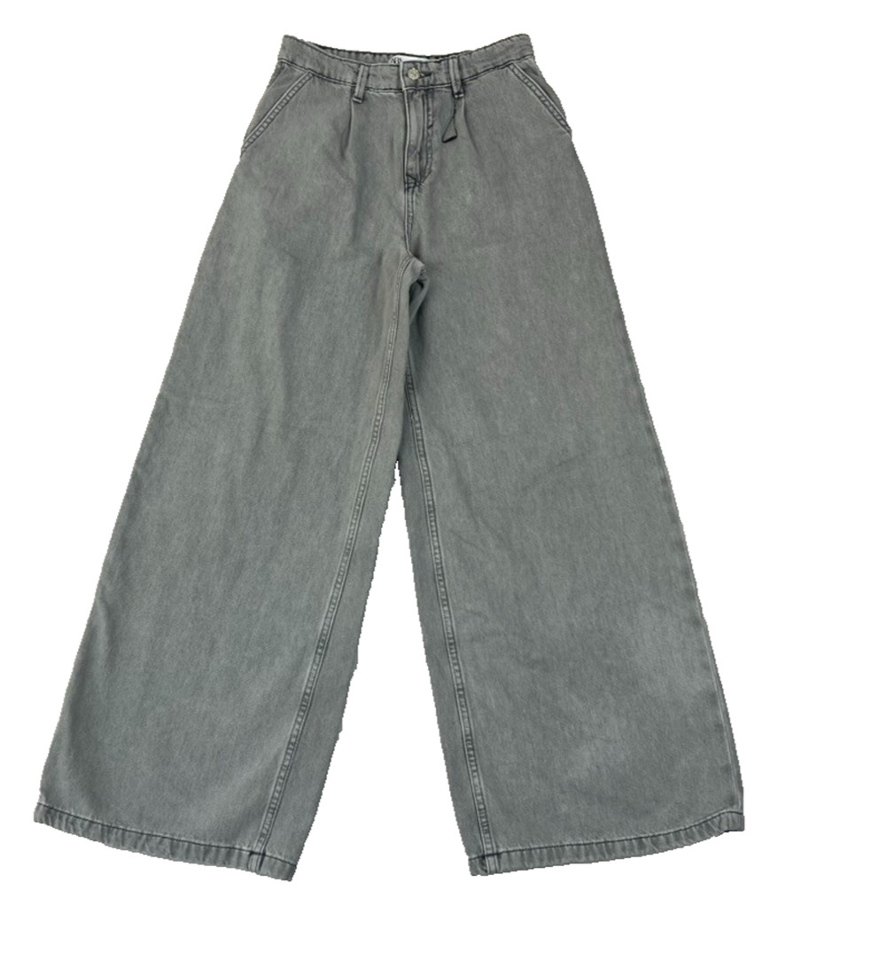 Zara Jeans Women's Size 0 Gray Medium Wash High Rise Wide Leg Pleated